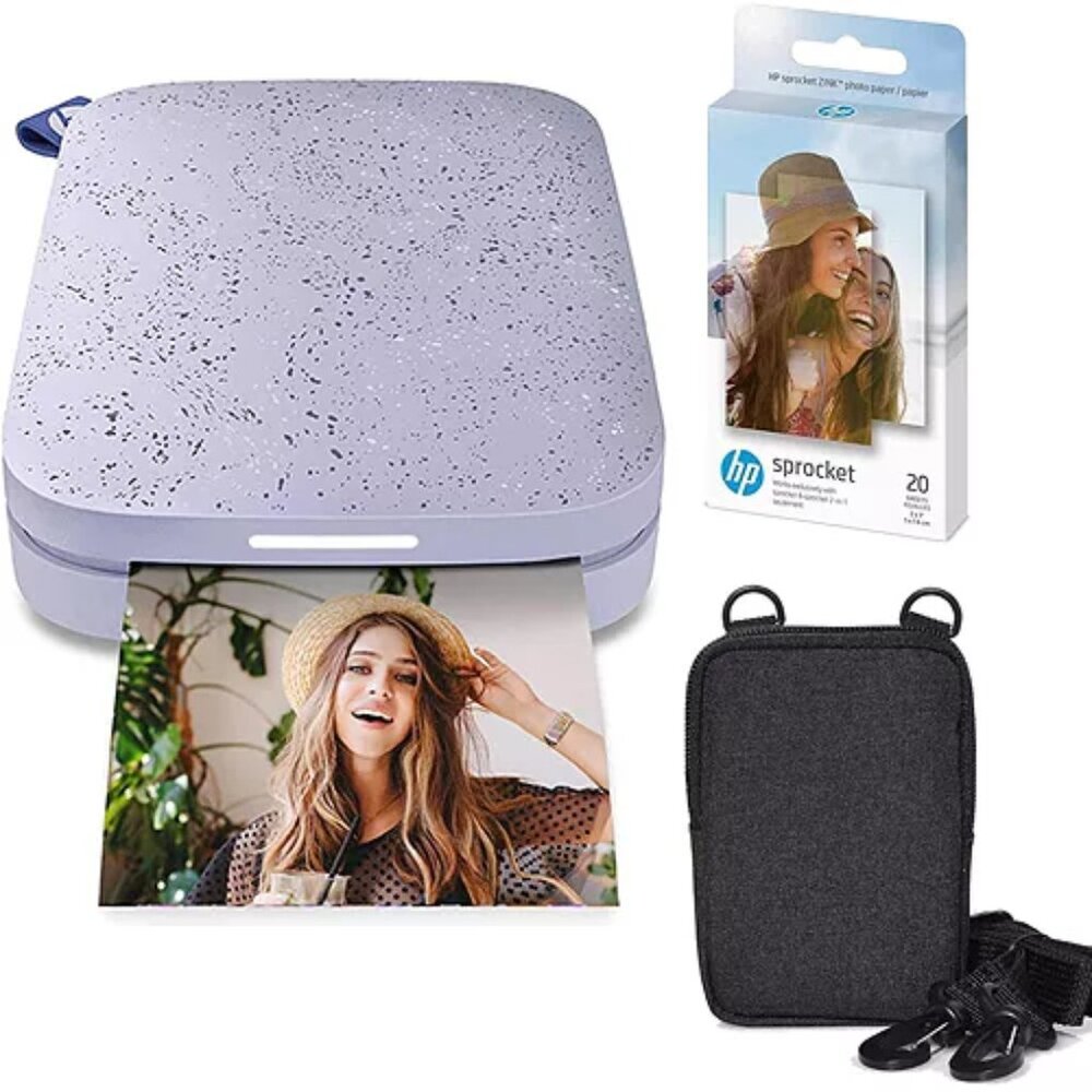 HP Sprocket Photo Printer, Case & Zink Paper Bundle in lilac - NWT!!